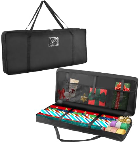 VMUTGA Geschenkpapier Aufbewahrung, Geschenkpapierrollen Aufbewahrungstasche Oxford Gewebe Geschenkpapier Organizer mit 3 Fächern für Geschenkbänder Schleifen Dekorationen Zubehör (82 * 13 * 34 cm)