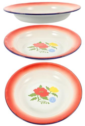 LIFKOME 3 Piezas placa de esmalte antigua ensaladera esmaltada platos esmaltados lavabo de esmalte servidor vajilla plato de frutas bandeja envase Esmalte de hierro