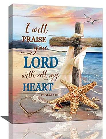 christliches Kreuz Kunst $Wand Strand religiös biblisch Leinwand Wanddekoration Schrift Zitate Kunstdruck Grafik Artwork Modern Home Decor Framed for Living room Bedroom 40x30cm