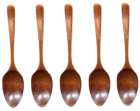 OUNONA Small Spoons 5pcs Scoops Wooden Sauce Tablespoon Wood Ice Cream Ladle Spoon Japanese Wood Scoop Soup Spoon Handle Wood Spoon Ramen Ladle Strainer Scooper Big Spoon Aldult
