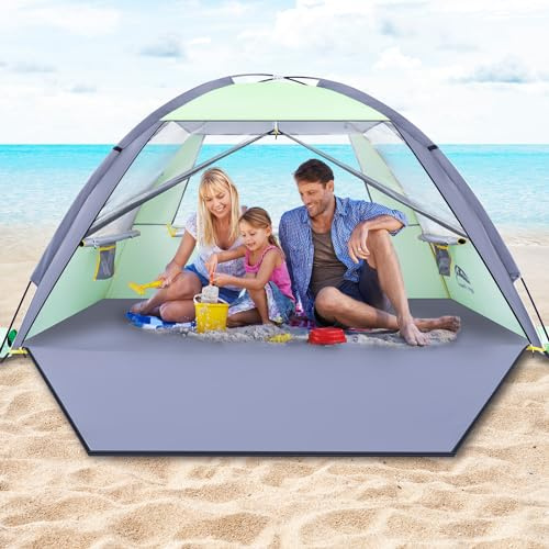 Happy Travel Strandzelt Sonnenschutz für 3/4/5/6/7/8 Personen, Tragbar UPF 50+ UV-Schutz Strand Schatten Baldachin für Familie & Baby, Leicht & Einfach aufzubauen Strandkabana mit 3