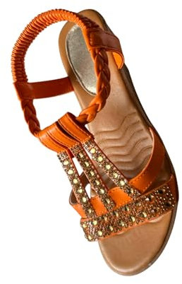 Sandales Femmes Plates, Chaussures Boheme ÉTé Nu Pieds à Talons Plates à Bouts Ouverts Plage Semelle Confortables Grand Taille Vintage Romaines