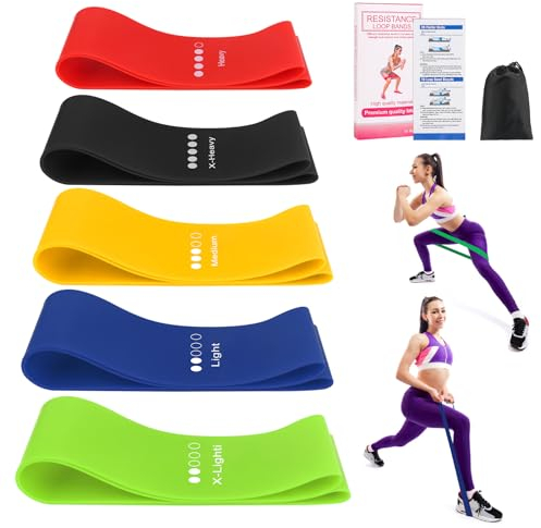 VFANDV Fitnessbänder 5er Set, Naturlatex Fitnessbänder Set, Widerstandsbänder mit 5 Stufen, Fitnessband mit Türanker Tragetasche und Übungsanleitung, für Yoga, Pilates, Krafttraining - 600 * 50mm