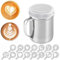 Chocolate Shaker with Handle Stainless Steel Powder Shaker Set Flour Sugar Salt Shaker with 16 Coffee Molds Salt Cocoa Flour Coffee Sifter for Kitchen Craft Icing Sugar Cake Flour