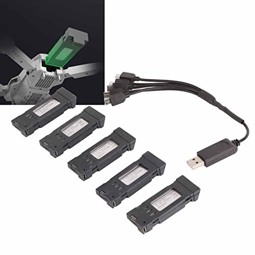 E58 Drone Battery, 5PCS 3.7V 1200mAH Lithium Battery Portable Drone Battery with 5 in 1 Charger Cable, Aerial Photography RC Drone Battery for E58 L800 JY019 RC Quadcopter