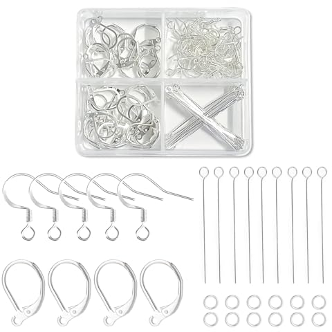 Ohrringe Selber Machen Set, S925 Sterling Ohrringe Basteln Ohrstecker Rohlinge und Butterfly Verschluss, Silber Set Perlenweben & Schmuckherstellung, Schmuck Selber Machen für Armbänder Ohrhaken (120)
