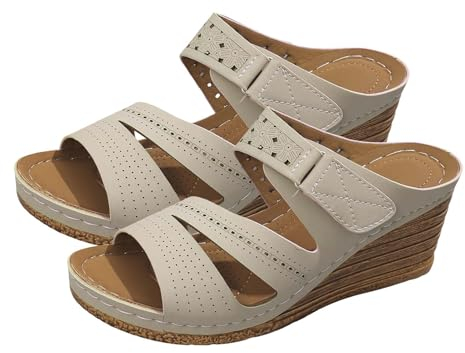 Pantofole da donna con tacco pendenza da spiaggia Hollow casual pantofole fondo pendenza scarpe retrò sandali pantofole donna taglia 8 stivali, cachi, 37 EU