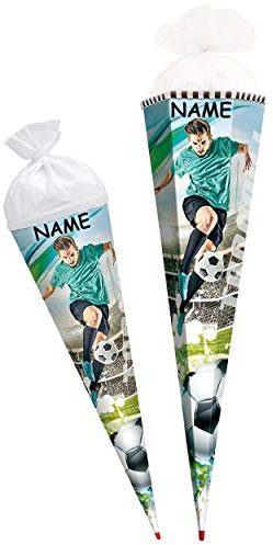 alles-meine.de GmbH Schultüte - mit 3D Glitzer - Effekt ! - Fußball - Fussballspieler - Fußballstar - 22-85 cm - Größe wählbar - rund - incl. Name - mit Tüllabschluß - Zuckertü..