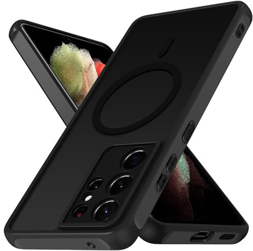 ivoler Matt Schwarz Magnetisch Hülle für Samsung Galaxy S21 Ultra 5G, Kompatibel mit MagSafe, [Militärnorm Sturzschutz] Stoßfest Kratzfest Rückseite Schutzhülle Dünn Flüssig Silikon Handyhülle Case