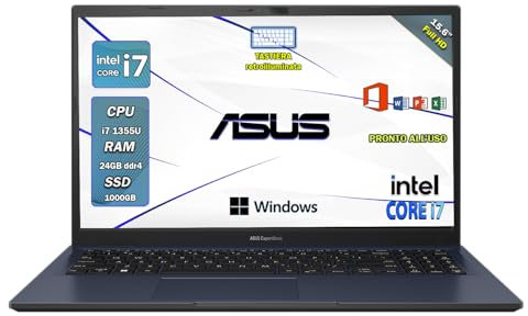 ASUS notebook i7, pc portatile i7 13620H, Expertbook, ram 24 Gb, Ssd 1 Tb Nwme, Display 15.6, UHD Graphics, Wi fi 6, Bt, Windows 11 Pro, Office Pro, Laptop i7
