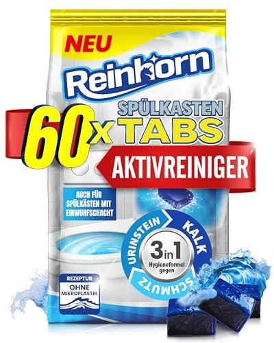 REINHORN Spülkasten Tabs 3in1 Wasserkastenwürfel mit Aktivreiniger, Wasserkasten Entkalker, Urinsteinentferner, Biofilm Blocker und Schmutzlöser - auch für Spülkästen mit Einwurfschacht (60 Stück)