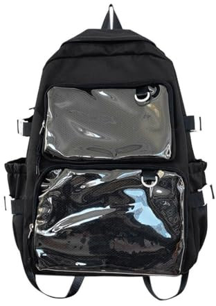 xbiez Itabag Rucksack für Damen, japanischer Stil, Reiserucksack, Schulrucksack, Nylon-Rucksack, Schwarz