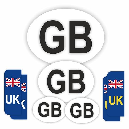 INKati GB Car Stickers - 8-Pack Mixed Sizes - Includes UK Number Plate & Classic GB Stickers