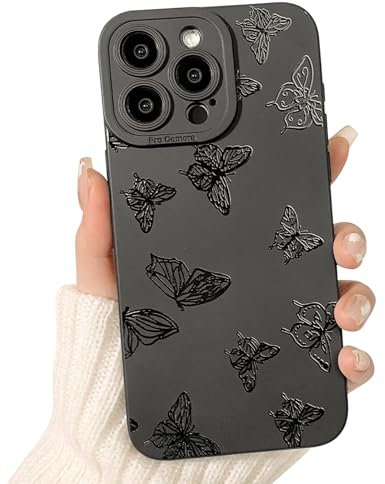NITITOP Compatible for iPhone 13 Pro Max Case Cute Cool Butterfly Black Design for Girls Women Soft TPU Shockproof Protective Girly for iPhone 13 Pro Max - Many Butterflies