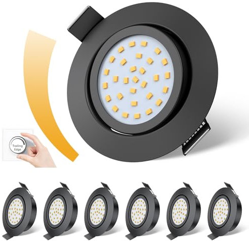 fosfor LED Einbaustrahler 230V Dimmbarer, 25mm Einbautiefe, 600LM, IP44 Spritzwassergeschützt, 5W Ersetzt 50W Halogenstrahler, 6er Set, für Küche, Badezimmer, Wohnzimmer (Warmweiß 2700K, Schwarz)