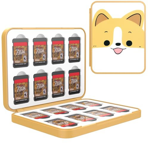 TiMOVO 16 Game Card Case für Nintendo Switch/Switch OLED/Switch Lite, Fasst 16 Game Cards & 16 SD Cards, Kompaktes und Praktisches Aufbewahrungsetui, Orange Hund