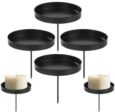 BUCOMTU Kerzenhalter Adventskranz, 8cm Schwarze Kerzenständer 4 Stück, Kerzenständer Adventskranz, säulenförmige Metallkerzenständer, Kerzentablett Atmosphäre Dekoration