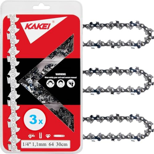 KAKEI Sägeketten 1/4 1,1mm 64 TG 30cm - 3 Stück - kompatibel mit Stihl MSA140 MSA140C B Motorsägen