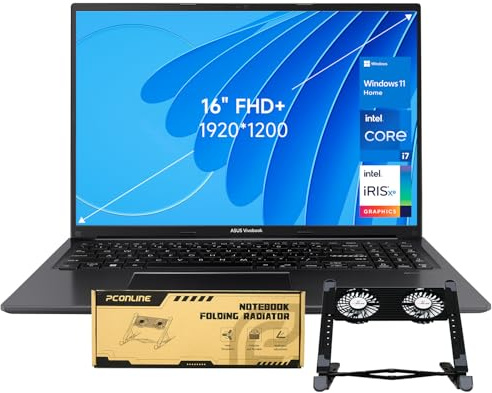 ASUS Vivobook 16 F1605 - Computer portatile, 16 WUXGA (1920 x 1200), Intel i7-1355U, 40 GB RAM, SSD da 1 TB, bundle con radiatore pieghevole PCO per notebook, dispositivo di raffreddamento per laptop