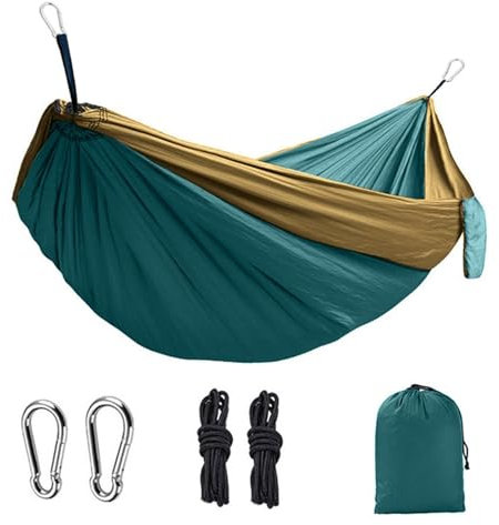 VNSMM Hängematte Outdoor Camping-Hängematte für Einzelperson, 270 x 140 cm, Outdoor, Jagd, Garten, Hof, Terrasse, Freizeit, Fallschirm-Hängematte, Schaukel, Reisen Camping Hängematten(Dark Green)