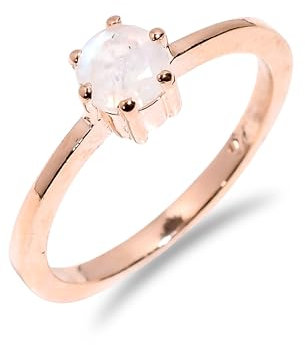 Sterling Silber Ring für Frauen Männer, Ring mit Stein Natürlicher Mondstein Ring Ehering Verlobungsring Handgefertigter Verlobungsring R-046-24-4½ Roségold