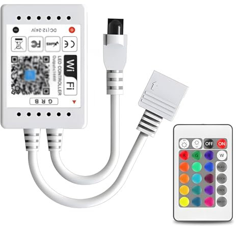 Wonvify Led Fernbedienung, RGB Controller LED WiFi Intelligente con Telecomandi Wireless IR a 24 Tasti, Wifi/App Controllato Funzionando con Alexa e Google Home, Android/iOS Controllore per Striscia