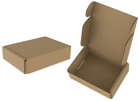 Aufun 20 Stück Flache Versandkartons 15x10x4 cm aus Wellpappe, Faltschachtel Postboxen Braun für Warensendung, Geschenkverpackung & Versand, Päckchen Recycelbar