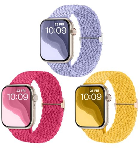CeMiKa Bracelets Tressé Compatibles avec Bracelet Apple Watch 45mm 44mm 46mm 49mm 42mm,Band Élastique en Tissu Nylon Extensible pour iWatch Series 11 10 9 8 7 6 5 4 SE Ultra 3 2 1, Homme Femme,3 Pack