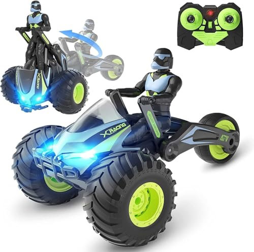 Coo11 Kids 2-in-1 RC Stunt Car – 2.4GHz Remote Control Car with 360° Spin, Dual Modes, Rechargeable Battery, Lights & Music, Gift Toy for Boys & Girls Ages 3+ (Green)
