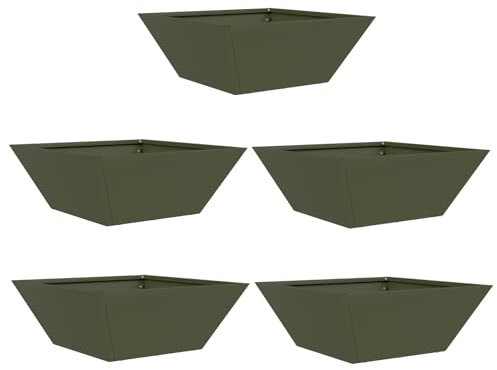 vidaXL Fioriera Quadrata Verde Oliva in Metallo per Uso Interno ed Esterno - Media Grandezza (40 x 15 cm). Resistente, con Inserts Decorativi, Design Minimalista per Piccole Piante. Facile da Pulire,
