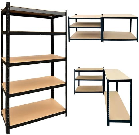Garage Shelving Units,5 Tier Shelving Unit Garage Shelves Storage Shelf Heavy Duty Shed Storage Racking Shelf Metal Boltless for Warehouse Workshop Office (Black, 150x70x30cm)