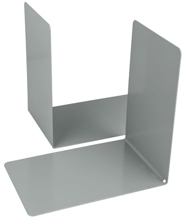 Westcott Buchstützen Grau (2er-Pack) | Metall 90 x 140 x 140 mm | Stabile Buchhalter für Bücher oder Ordner | Robuste Bücherständer mit 1,0 mm Materialstärke für Büro & Haushalt | E-10245 00
