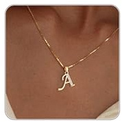 Fglqfam Gold Initial Necklace for Women, 14K Gold Plated Box Chain Letter Pendant, Trendy Name Necklace, Dainty Personalized Jewelry Gift for Her (A.)