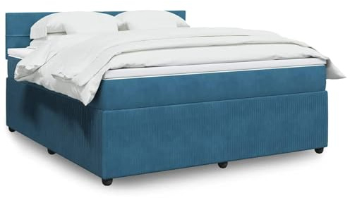 Homgoday Boxspringbett mit LED-Beleuchtung & USB-Anschluss | Komfortable Matratze | Blau | 200x180 cm Model3290110