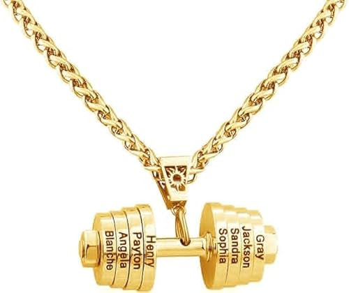 yrozvw Personalisierte Hantel-Halskette für Männer Individueller Name Barbell-Anhänger Lasergravierter Text Gewichtsanhänger Individuell gestalteter Schmuck Geschenk zum Geburtstag, zu Weihnachten