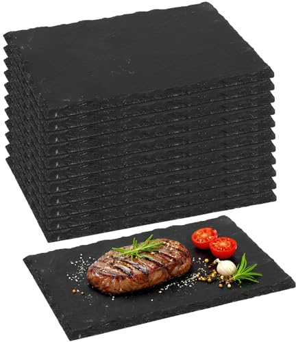 15 Pcs Tableware Rectangle Slate Dinner Plate - 23 x 15 cm - Natural Slate Rustic Raw Cut Serving Dish Cheese Board Savoury Mat with Soft Padded Feet