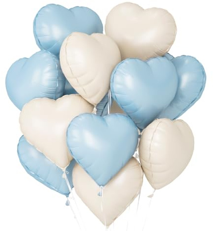 Herzluftballons Creme Blau, 18 Zoll Herz Folienballon Begie Blau, Herzballons Hell Blau Creme, Herz Luftballons Hochzeit Helium Set, Ballons mit Herzform für Geburtstag,Valentinstag, Hochzeitsfeier