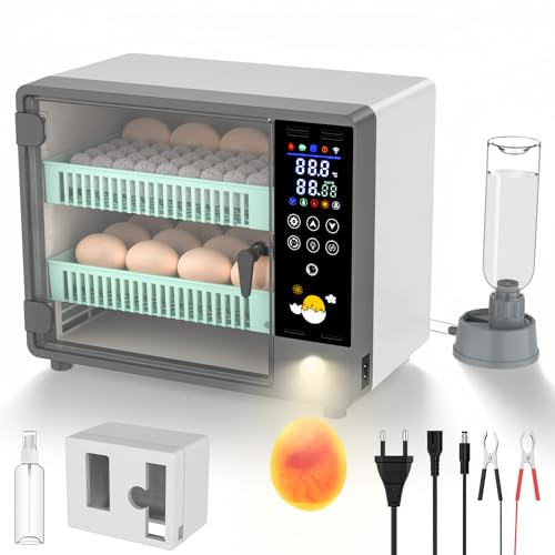 Brutautomat Vollautomatisch für 24 Eier, Brutmaschine Vollautomatisch mit Wendefunktion, Präzise Temperatur- & Feuchtigkeitskontrolle, Dual Power 12V/220V für Hühner, Enten