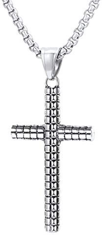 FaithHeart Unisex Halskette Kreuzanhänger Edelstahl Silberfarbe Amulett Jesus Kreuz Anhänger Geschenk zum Geburtstag Talisman Schmuck Gelb Länge: 50cm (+ 5cm) …