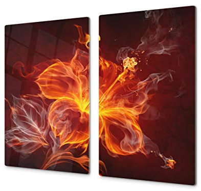 Asse da cucina in VETRO temperato – Tagliere in vetro – pezzo UNICO (60x52 cm) o DUE pezzi (30x52 cm ognuno); D06 Serie Fiori: Fiore 9
