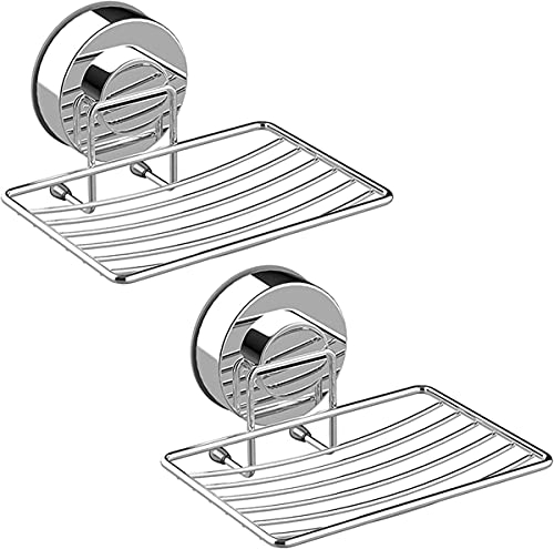 Ulable Adhesive Vacuum Suction Cup Soap Dish, Durable 304 Stainless Steel Sponge Holder for Bathroom and Kitchen, Pack of 2