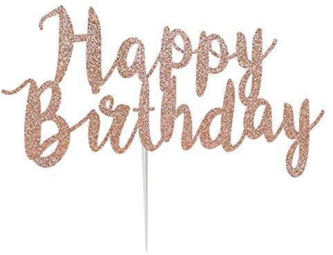 LissieLou Happy Birthday Swirly Cake Topper Made in the UK Glitter Card Rose Gold…