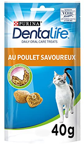 DENTALIFE |DAILY ORAL CARE | Friandises | Pour Chat Adulte | Aide à nettoyer les dents efficacement | Au Poulet | Sachet | Lot de 8 x 40g
