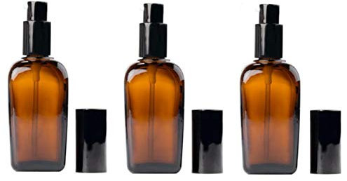 ericotry 3PCS 100ml Empty Refillable Square Amber Glass Cream Lotion Pump Bottles for Makeup Face Cream Facial Cleanser Toiletries Toner Liquid Travel Containers Emulsion Essential Oil Dispenser