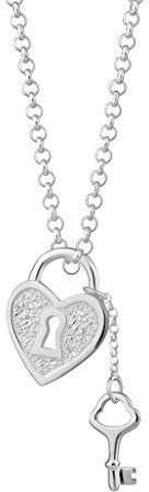 Lily Charmed - 925 Sterling Silver Heart Shaped Padlock and Key Charm Necklace with 18 Chain