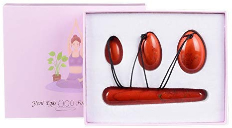 Natürliches Jadestein-Ei Yoni-Eier 3 Stück gebohrte Jade-Eier + 1 Stück Massagestab für Kegel-Übung Massagesteine für Frauen zum Trainieren von Beckenmuskeln Kegel-Übung