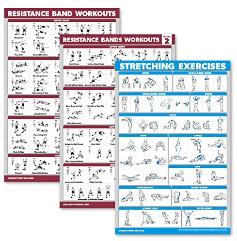 Palace Learning 3er-Pack: Widerstandsbänder Workouts Volume 1 & 2 + Dehnübungen-Poster-Set – Set mit 3 Trainingstabellen (laminiert, 45,7 x 61 cm)