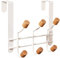 HYMIKO Over The Door Hooks, Sturdy Metal Organizer Rack With 6 Wooden Hooks for Hanging Coats, Hats, Robes, Towels - Bathroom Bedroom Door Hangers - White