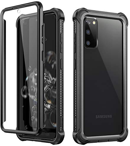 Dexnor Hülle Kompatibel mit Samsung Galaxy S20 5G 6,2 '' mit eingebautem Displayschutz 360 Ganzkörper Stoßfeste Stoßstangenschutzabdeckung Kristallklare, ultradünne Rückseite -Schwarz