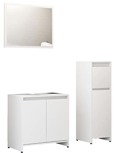 vidaXL Badmöbel Set 3-TLG. Midischrank Unterschrank Spiegel Waschbeckenunterschrank Badezimmermöbel Badschrank Badezimmerschrank Weiß Holzwerkstoff